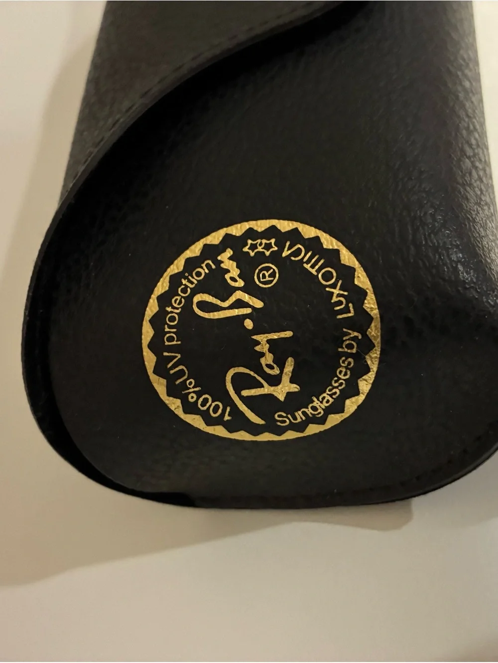 Ray-Ban Black Leather Sunglasses Case with Gold Logo